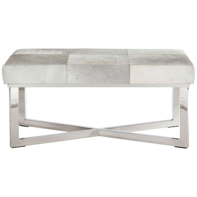 Kensington Townhouse Bench - Grey Leather with Silver Metal