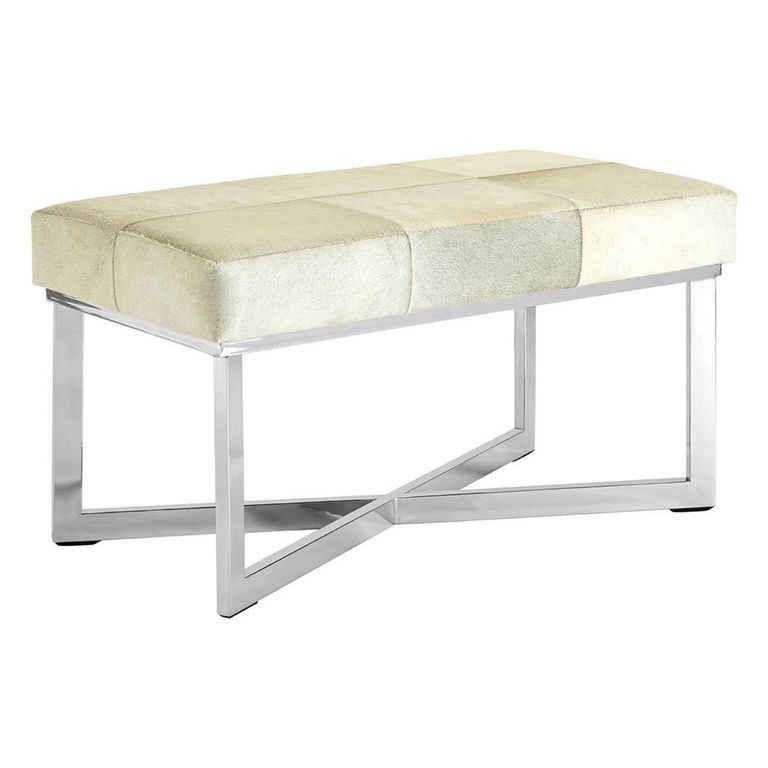 Kensington Townhouse Bench - Grey Leather with Silver Metal