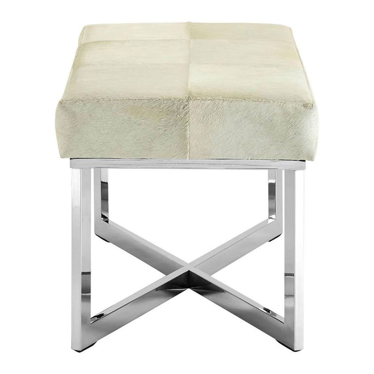 Kensington Townhouse Bench - Grey Leather with Silver Metal