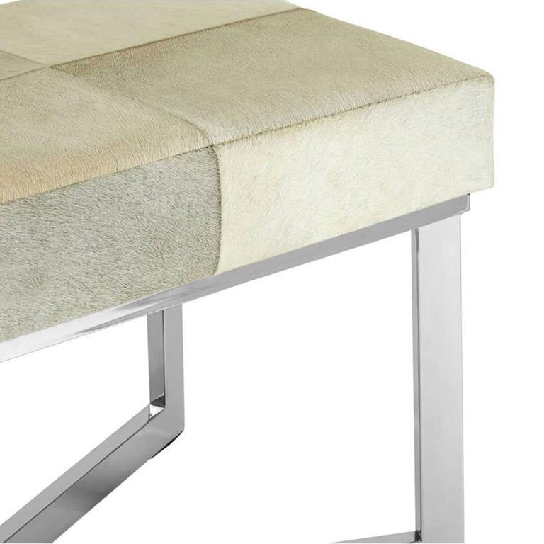 Kensington Townhouse Bench - Grey Leather with Silver Metal