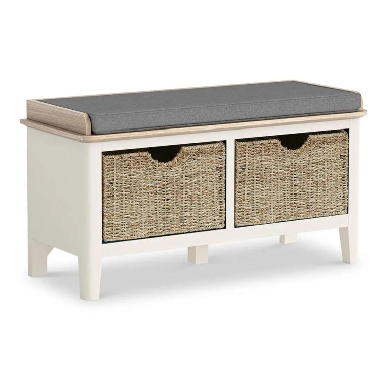 Marlow Storage Bench - with Baskets - White