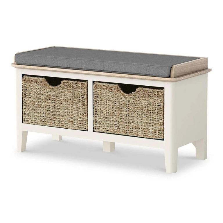 Marlow Storage Bench - with Baskets - White
