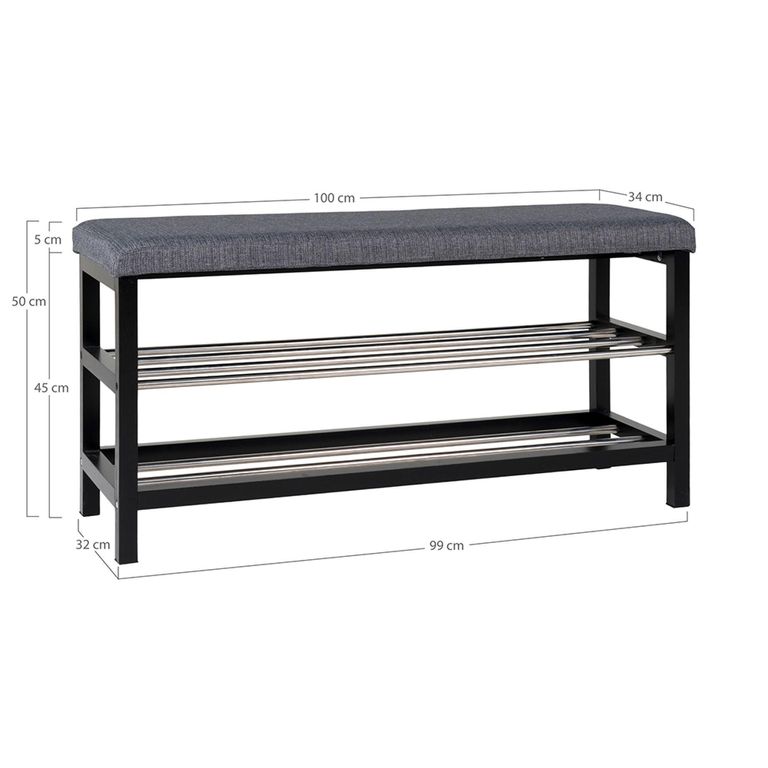 Padova Bench - Grey Fabric - with Shelves