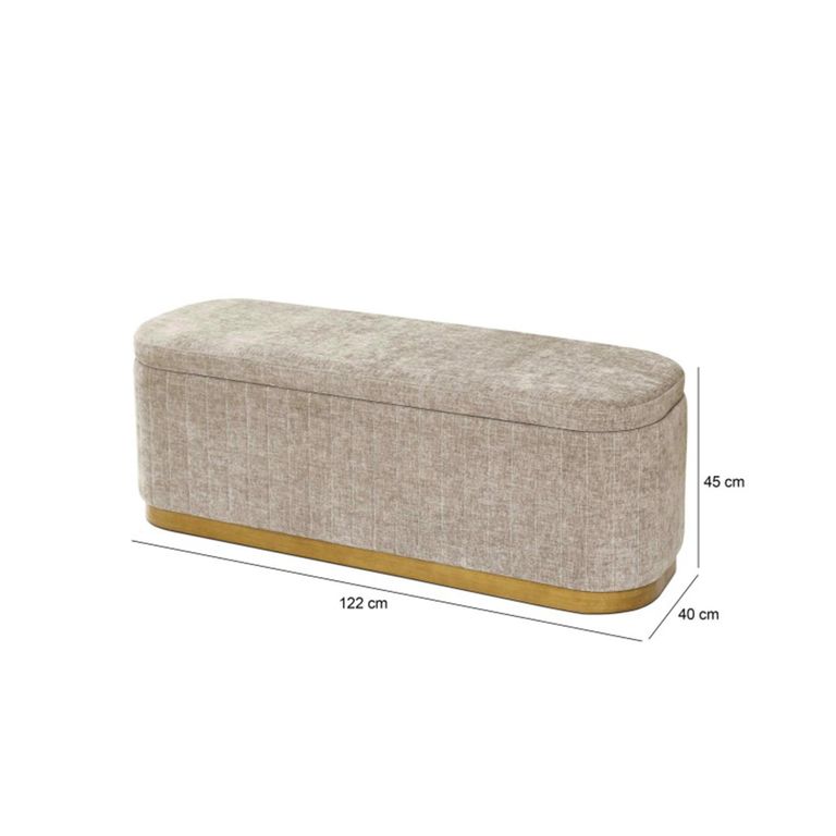 Hall Bench - Oval - Taupe Linen Fabric Storage