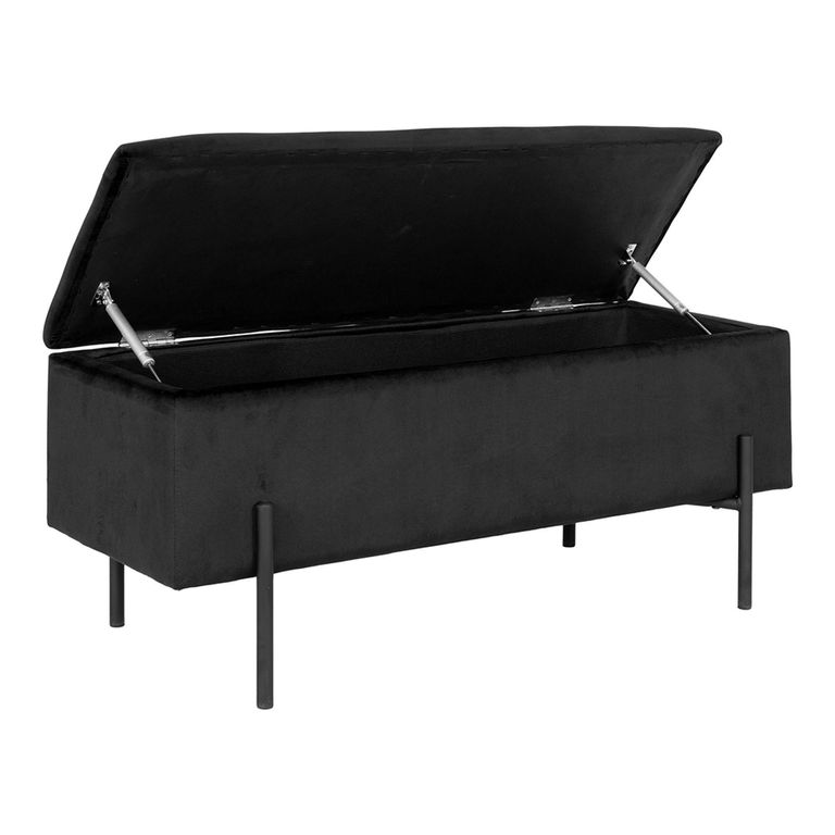 Watford Bench - Black Velvet Fabric - Storage