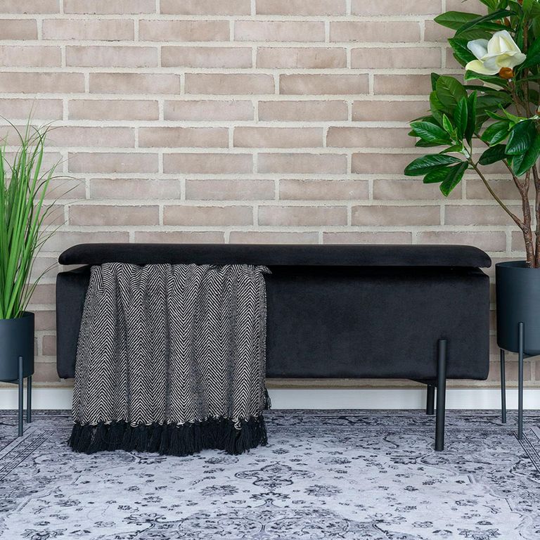 Watford Bench - Black Velvet Fabric - Storage