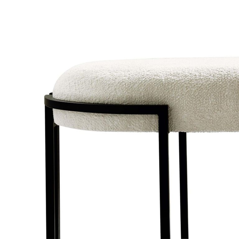 Hall Bench - Oval - White Boucle Fabric and Black Metal