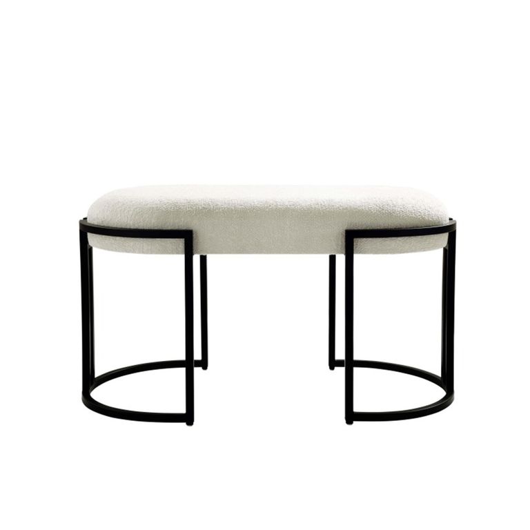 Hall Bench - Oval - White Boucle and Black Metal