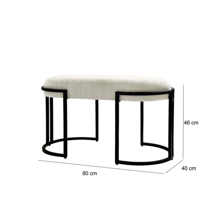 Hall Bench - Oval - White Boucle and Black Metal