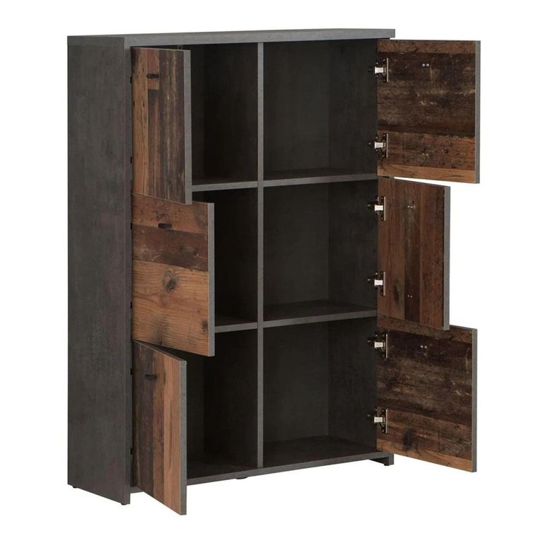 Best Hall Cabinet - 6 Door - Grey Concrete and Vintage Wood