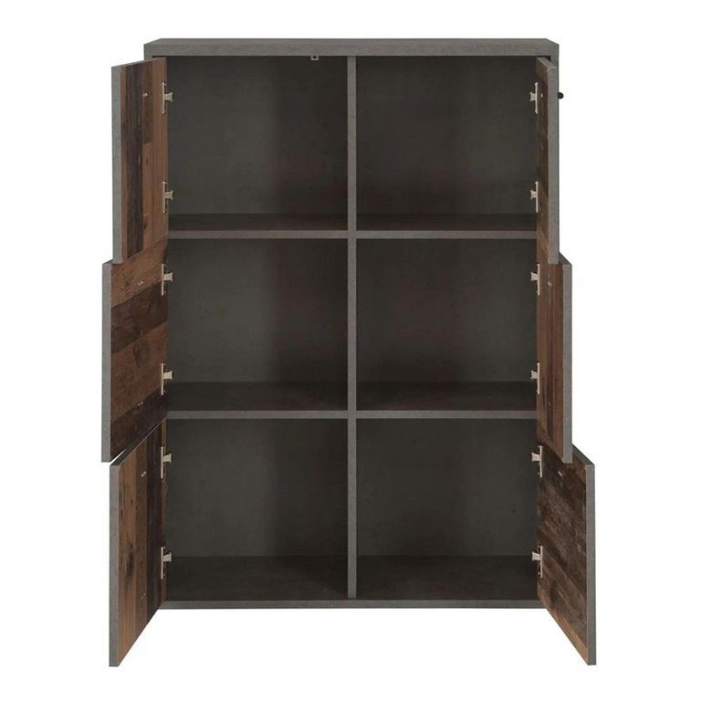 Best Hall Cabinet - 6 Door - Grey Concrete and Vintage Wood