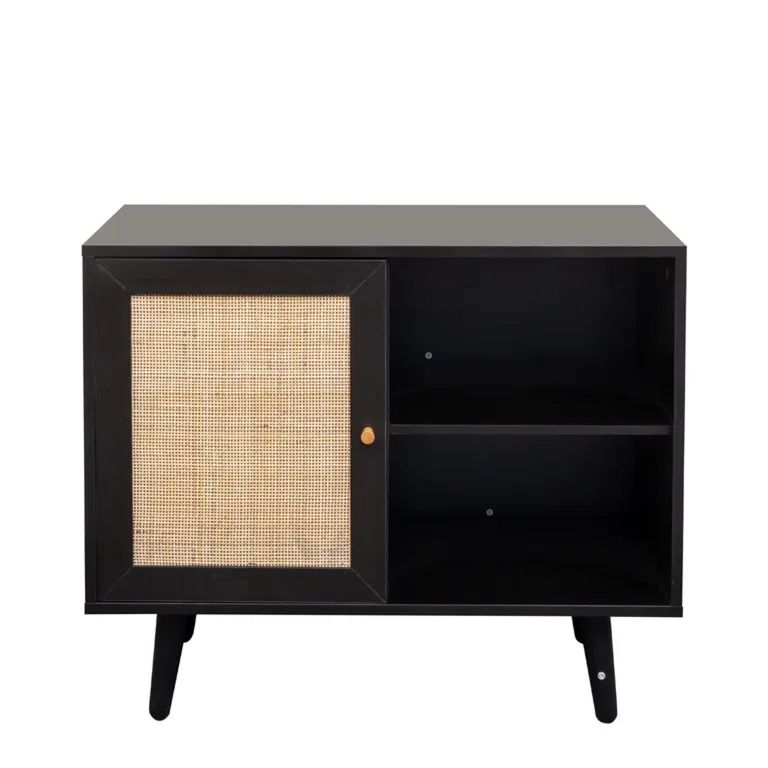 Ferrero Cabinet - 1 Door - Black and Woven Rattan