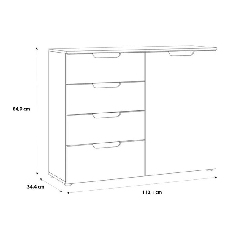 Sienna Cabinet - 1 Door - 4 Drawer - White Gloss