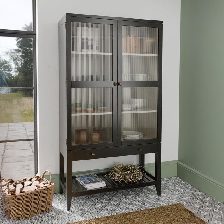 Barwick Glazed Cabinet - 2 Door - 1 Drawer - Charcoal