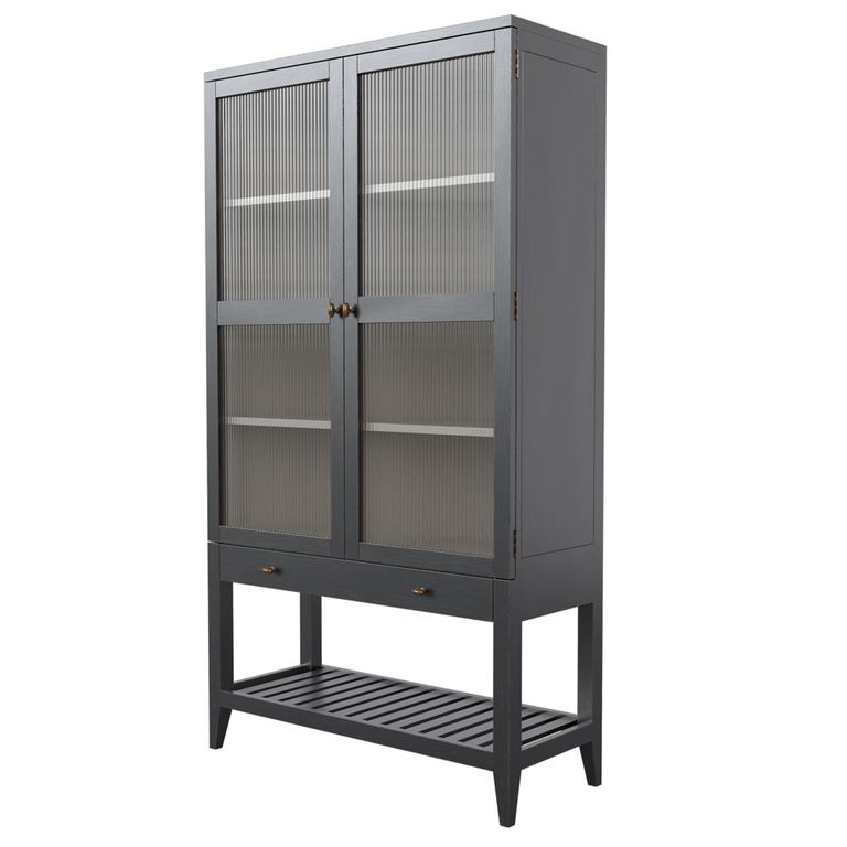 Barwick Glazed Cabinet - 2 Door - 1 Drawer - Charcoal