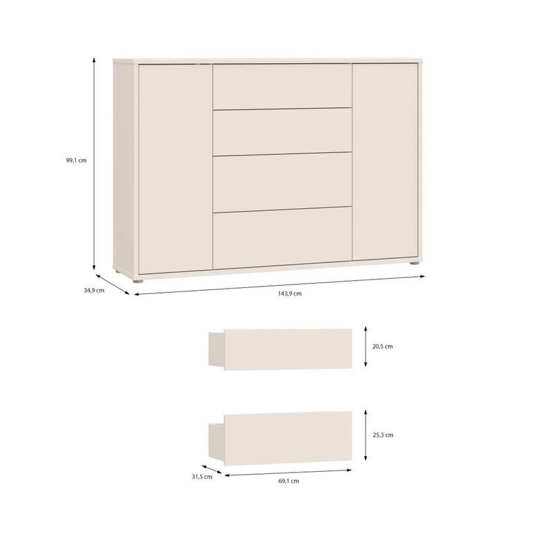 Alice Springs Hall Cabinet - 2 Door - 4 Drawer - Wide - Sand
