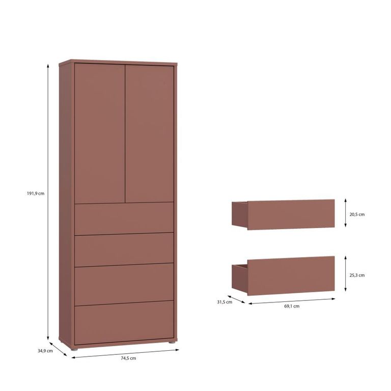 Alice Springs Storage Cabinet - 2 Door - 4 Drawer - Tall - Terracotta