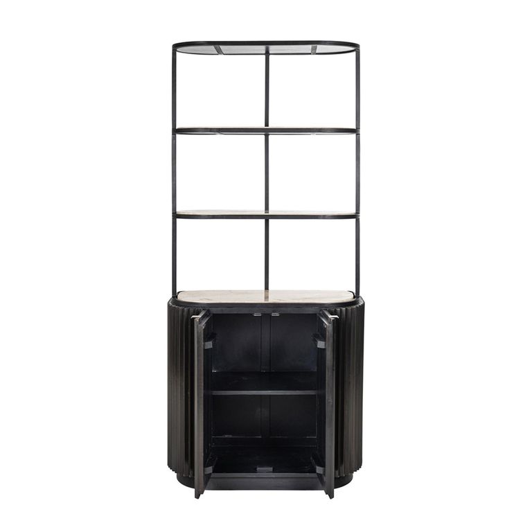 Hampton Travertine Beige 2 Door Hall Cabinet with Black Fluted Base