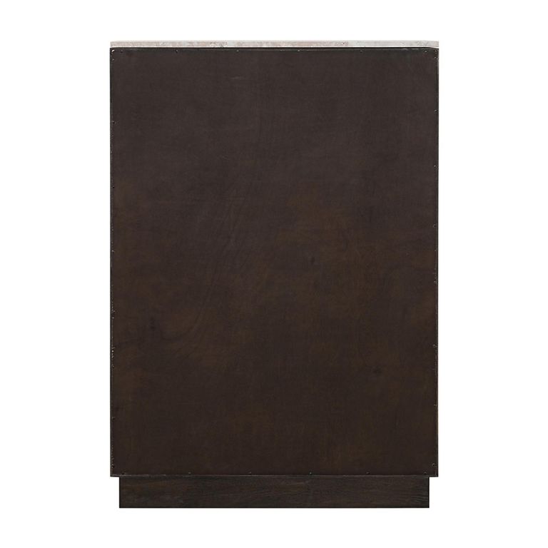 Claremont Dark Wood 2 Door Geometric Cabinet with Travertine Top