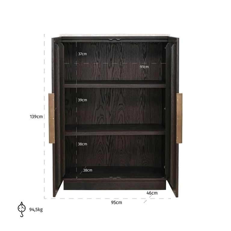 Claremont Dark Wood 2 Door Geometric Cabinet with Travertine Top
