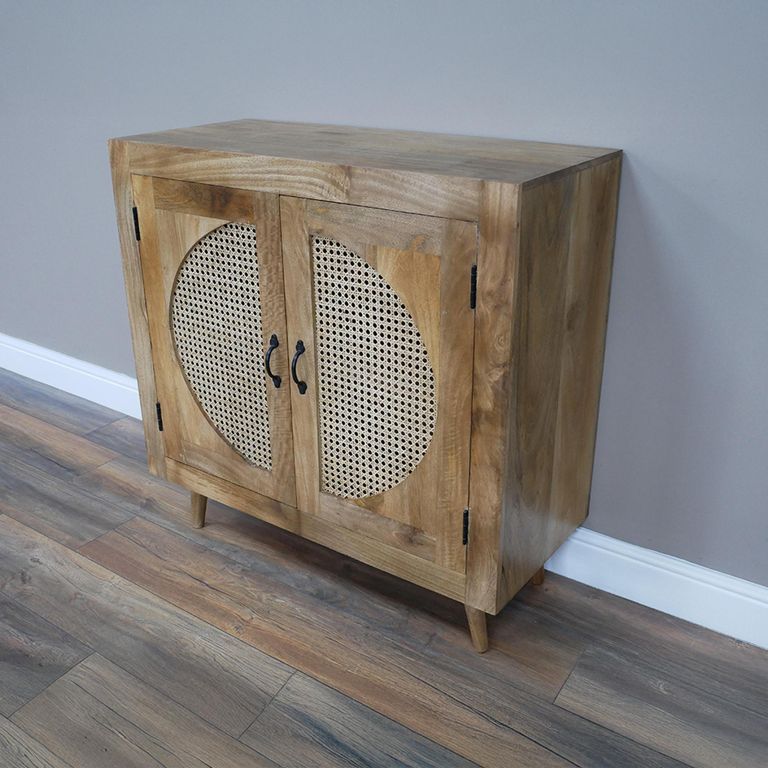 Storage Cabinet - Acacia Wood and Rattan - 2 Door