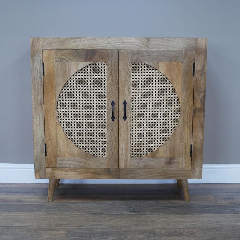Storage Cabinet - Acacia Wood and Rattan - 2 Door