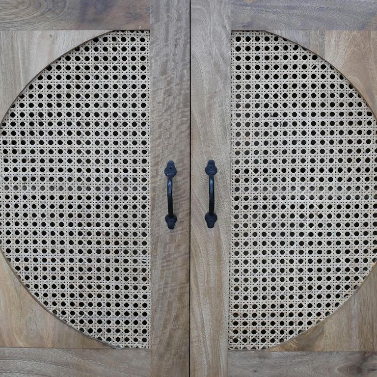 Storage Cabinet - Acacia Wood and Rattan - 2 Door