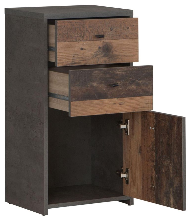 Best Grey Concrete Effect and Vintage Wood 2 Drawer 1 Door Cabinet