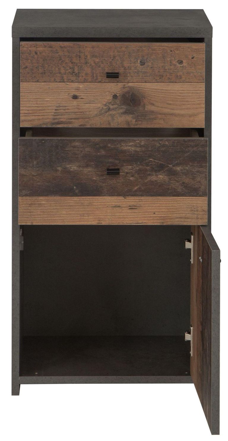 Best Grey Concrete Effect and Vintage Wood 2 Drawer 1 Door Cabinet