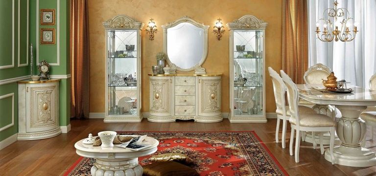 Leonardo Corner Cabinet - Ivory Gloss and Gold
