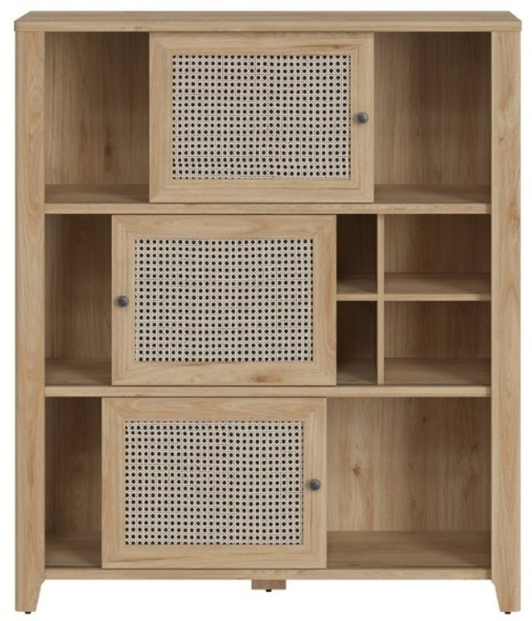 Cestino Oak and Rattan Effect Low Cabinet