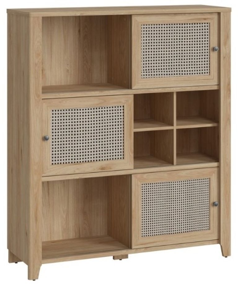 Cestino Oak and Rattan Effect Low Cabinet