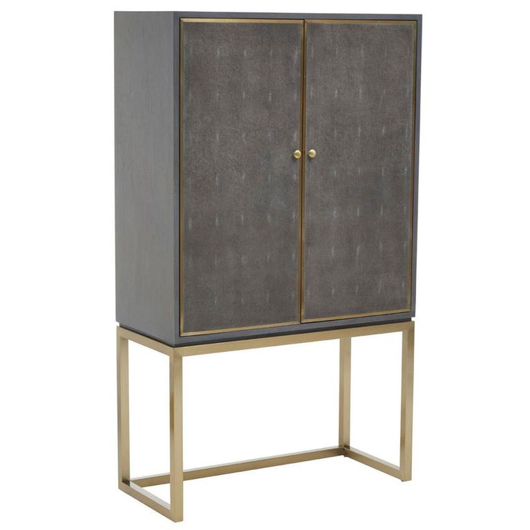 Deskey Hall Cabinet - 2 Door - Grey and Faux Shagreen