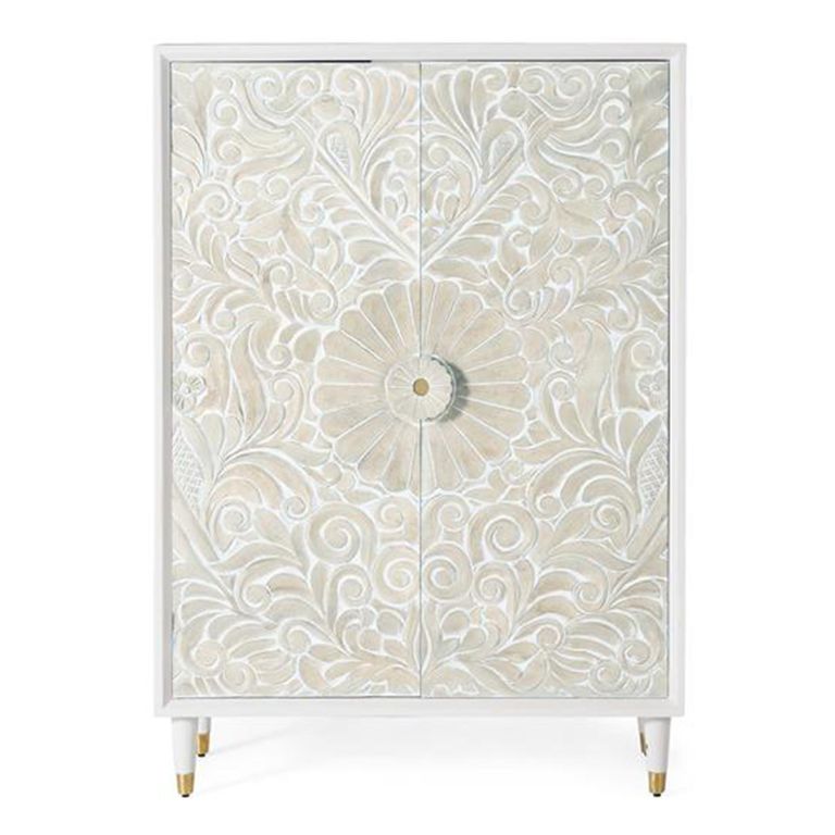 Dover Cabinet - White Carved Mango Wood - 2 Door