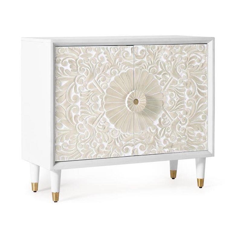 Dover Hall Cabinet - White Carved Mango Wood - 2 Door