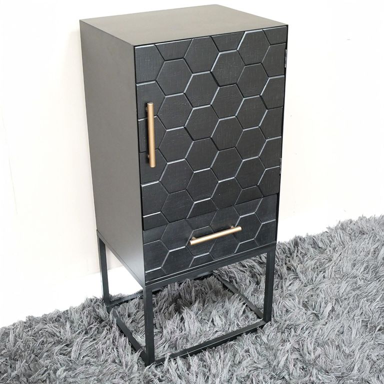 Hall Cabinet - Black - 1 Door - 1 Drawer - Metal & Wood