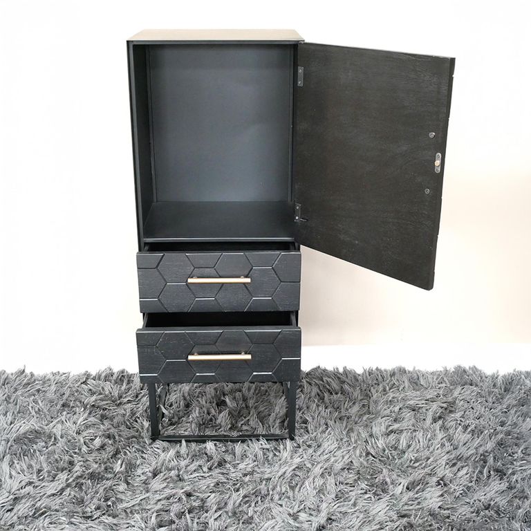Hall Cabinet - Black - 1 Door - 2 Drawer - Metal & Wood