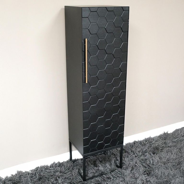 Hall Cabinet - Black - 1 Door - Tall - Metal & Wood