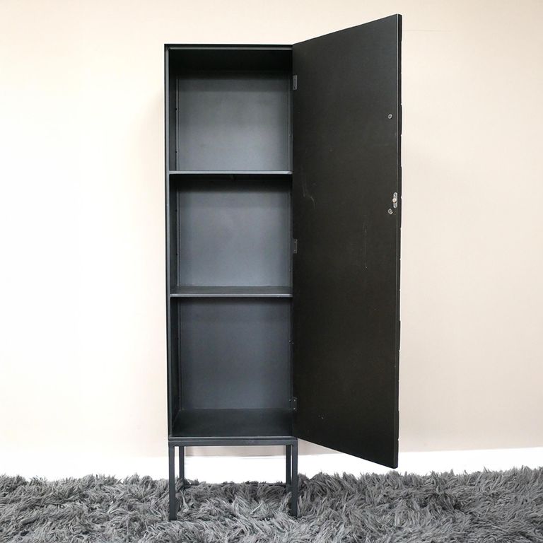 Hall Cabinet - Black - 1 Door - Tall - Metal & Wood