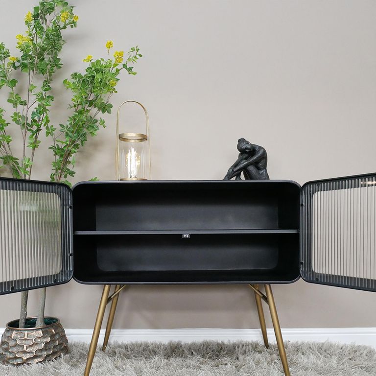Cabinet - Black Metal - 2 Door - Retro - Large - with Gold Legs