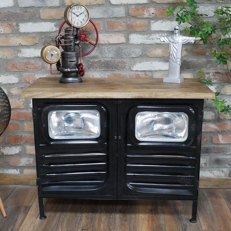 Truck Cabinet - 2 Door - Black - Metal and Wood