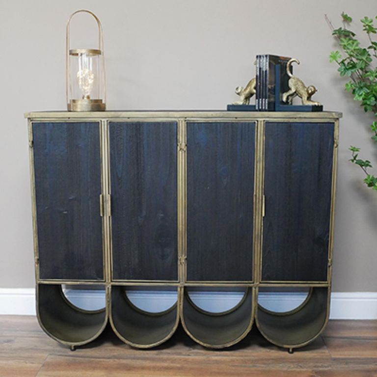 Storage Cabinet - Black Wood and Metal - 4 Door