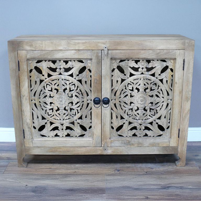 Hall Cabinet - Carved Mango Wood - 2 Door