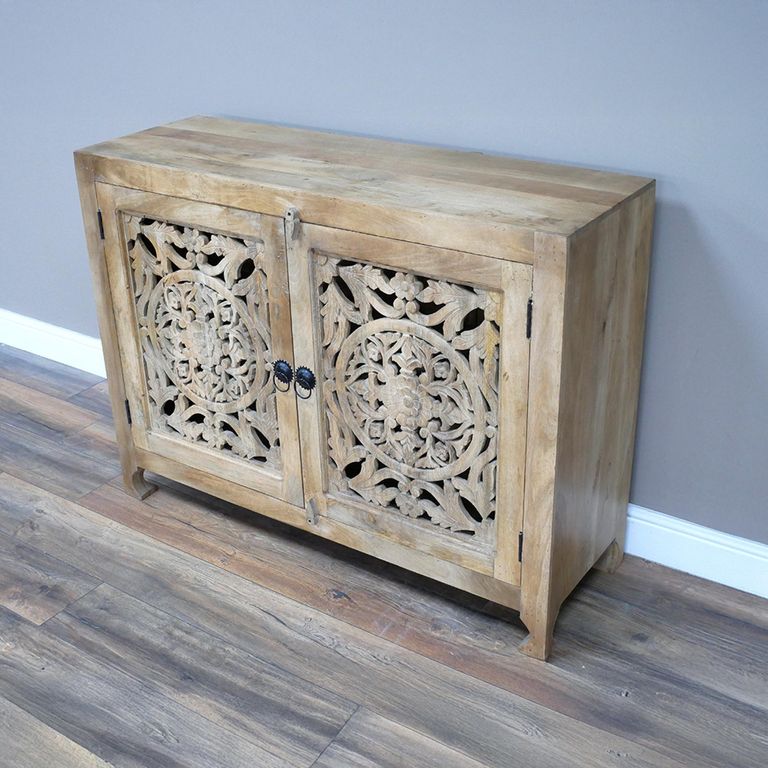 Hall Cabinet - Carved Mango Wood - 2 Door