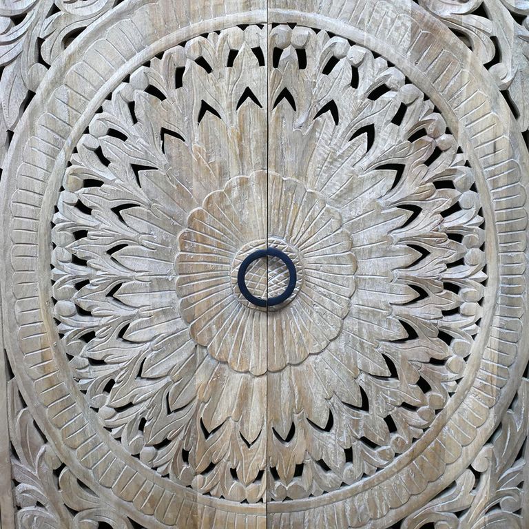 Hall Cabinet - Carved Mango Wood - 2 Door - Tall