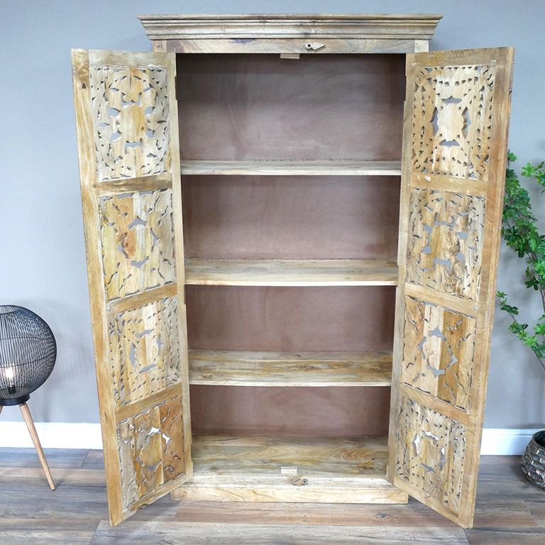 Cabinet - 2 Door - Large - Carved Mango Wood