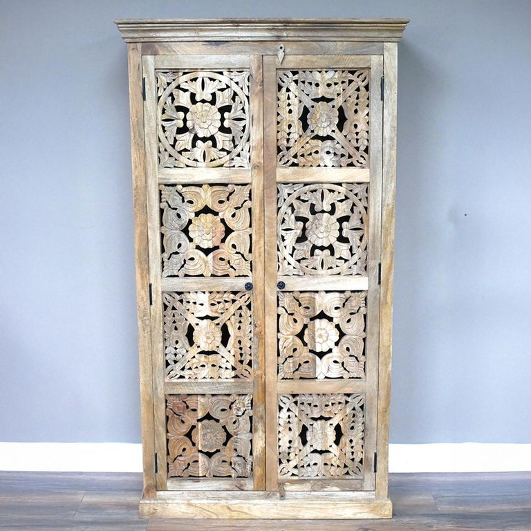Cabinet - 2 Door - Large - Carved Mango Wood