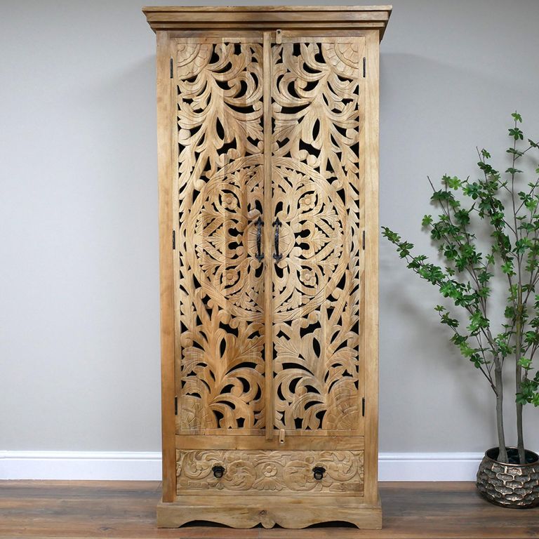 Hall Cabinet - 2 Door - Tall - Carved Mango Wood