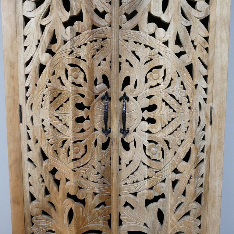 Hall Cabinet - 2 Door - Tall - Carved Mango Wood