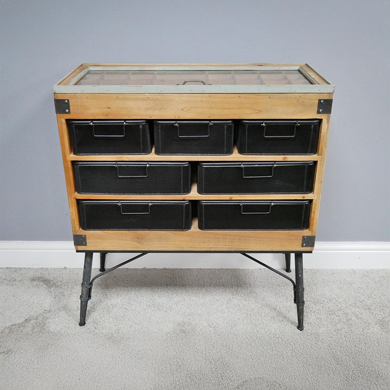 Cabinet - Fir Wood and Metal - Multi Drawer - Retro